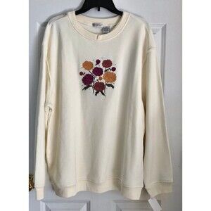 Sweatshirt Hasting&Smith women’s  Size Plus 1X Pullover Ivory, Embroidered